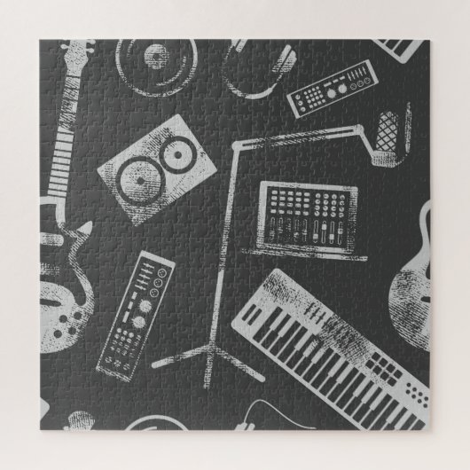 Musikelemente: Vintager nahtloser Hintergrund. Puzzle (Vertikal)