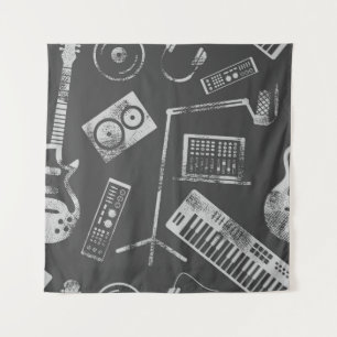 Musikelemente: Vintager nahtloser Hintergrund. Wandteppich