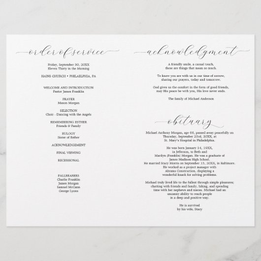 Musiker Beerdigung Programm Template Piano Flyer (Hinten)