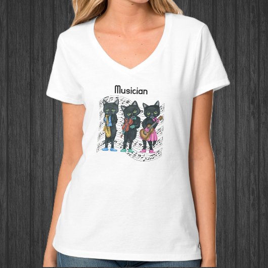 Musiker Black Cats Green Eyes Instruments Musik T-Shirt