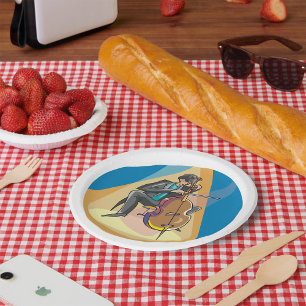 Musiker, der Chello spielt Pappteller