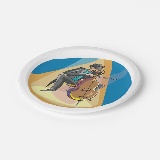 Musiker, der Chello spielt Pappteller (Schrägansicht)