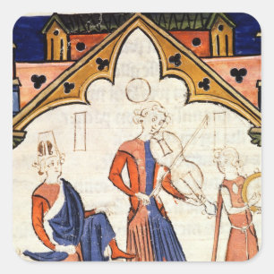 Musiker, die eine Viola und einen Tambourine Quadratischer Aufkleber