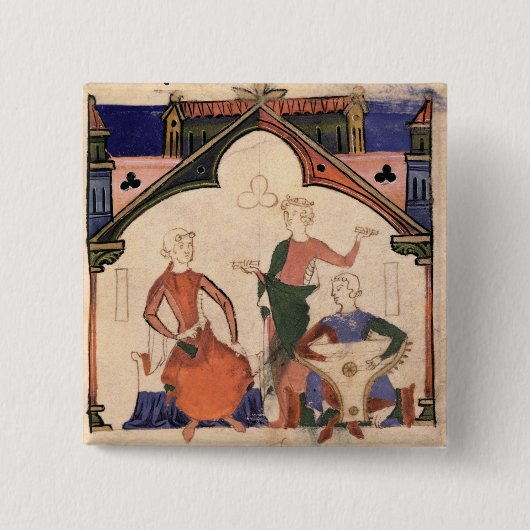 Musiker, die Kastagnetten und einen Psaltery Button (Vorderseite)