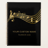 Musiker Gold Musical Notes Elegant Custom Yearly Planer (Vorderseite)