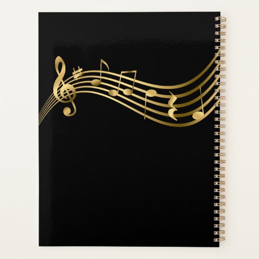 Musiker Gold Musical Notes Elegant Custom Yearly Planer (Rückseite)