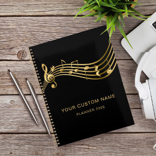 Musiker Gold Musical Notes Elegant Custom Yearly Planer