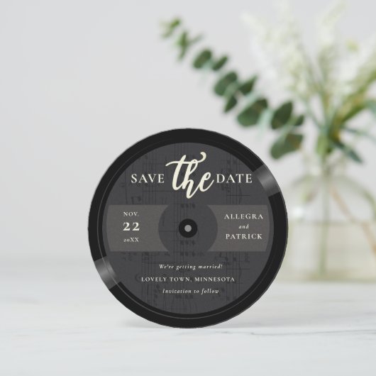 Musiker Hochzeit Speichern Sie das Datum Vinyl QR  Save The Date (Stehend Vorderseite)