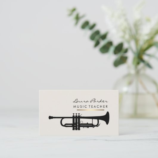 Musiker-Musik-Lehrer-Trompeteinstrument Gold Visitenkarte (Stehend Vorderseite)
