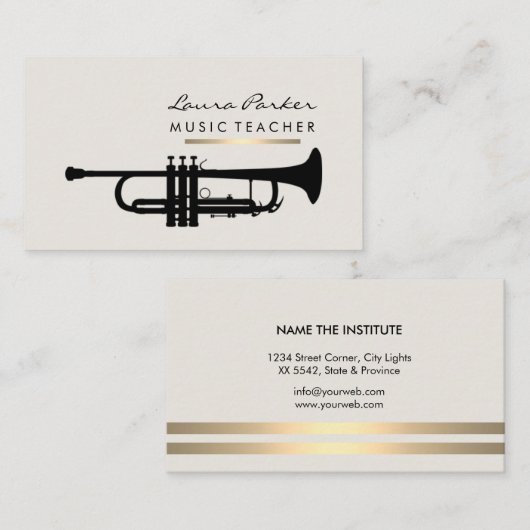 Musiker-Musik-Lehrer-Trompeteinstrument Gold Visitenkarte (Vorne/Hinten)