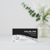 Musiker Notenlinien und QR-Code schwarz Visitenkarte (Stehend Vorderseite)