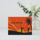 Musiker Orange Sunset Silhouette Geburtstag Postkarte (Stehend Vorderseite)