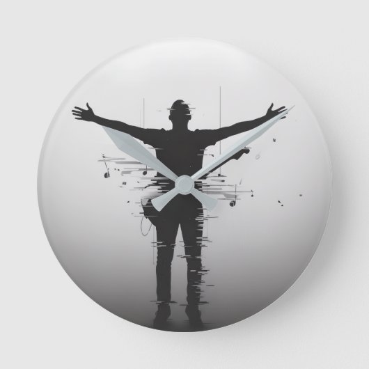 Musiker-Silhouette Runde Wanduhr (Vorderseite)