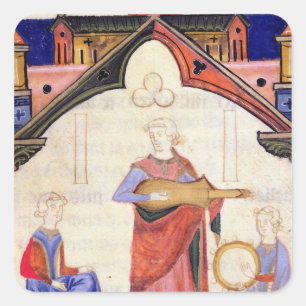 Musiker spielen Gitarre und Tambourine Quadratischer Aufkleber
