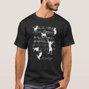 Musiker Süße Katze Spielt Auf Musikalischen Noten T-Shirt