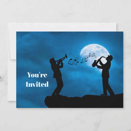 Musiker Vollmond Silhouette Geburtstag Einladung (Vorderseite)
