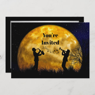 Musiker Vollmond Wasserfarbe Geburtstag Einladung