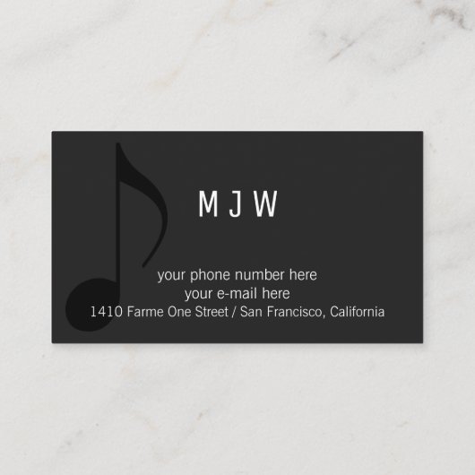 Musikerin Black Business Card mit Musiknote Visitenkarte (Rückseite)