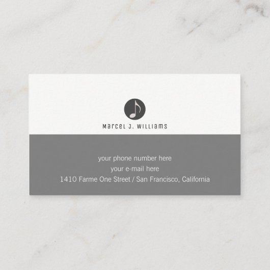 Musikerin graue Visitenkarte mit Gitarre (Rückseite)