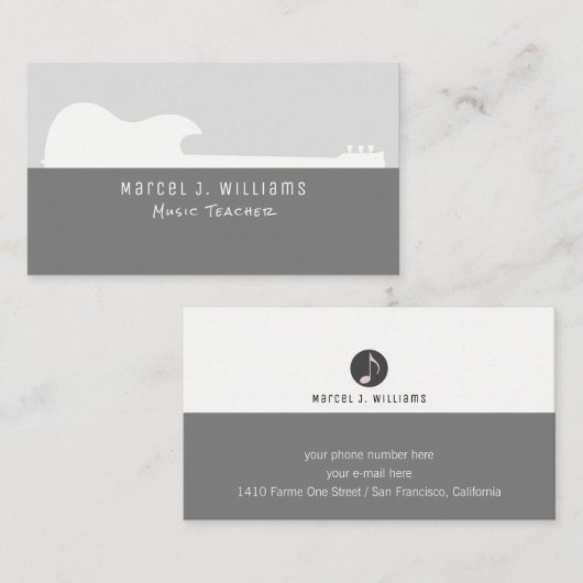 Musikerin graue Visitenkarte mit Gitarre (Vorne/Hinten)