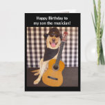 Musikerin Son Birthday Karte<br><div class="desc">Individuelle lustige Karte für den Sohn/Neffen,  der Musiker oder Lieben als Hobby ist.  Vorderseite: "Herzlichen Glückwunsch zum Geburtstag meines Sohnes,  des Musikers!" Innenseite:  "...  von Ihrem größten Fan!  Liebe,  Mama" Sie können alle Texte anpassen und die Schriftart und Farben der Schriftart ändern.</div>