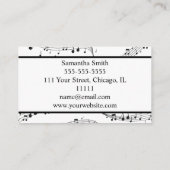 Musikerlehrer in Schwarzweiß-Musiknote Visitenkarte (Rückseite)