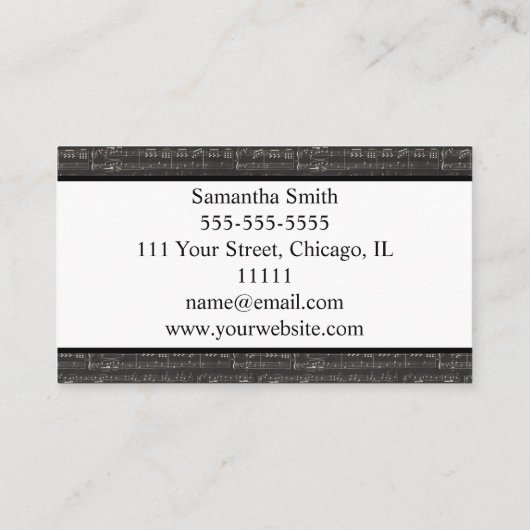 Musikerlehrer in Schwarzweiß-Musiknote Visitenkarte (Rückseite)