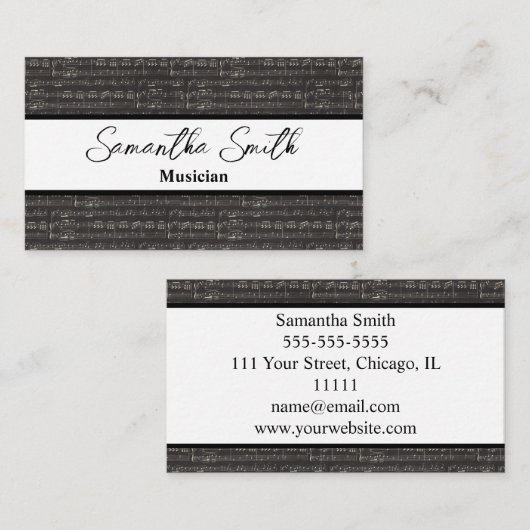 Musikerlehrer in Schwarzweiß-Musiknote Visitenkarte (Vorne/Hinten)