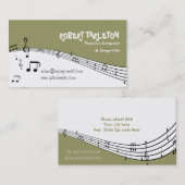 Musikermusik Pentagramm Olive grün, schwarz, weiß Visitenkarte (Vorne/Hinten)