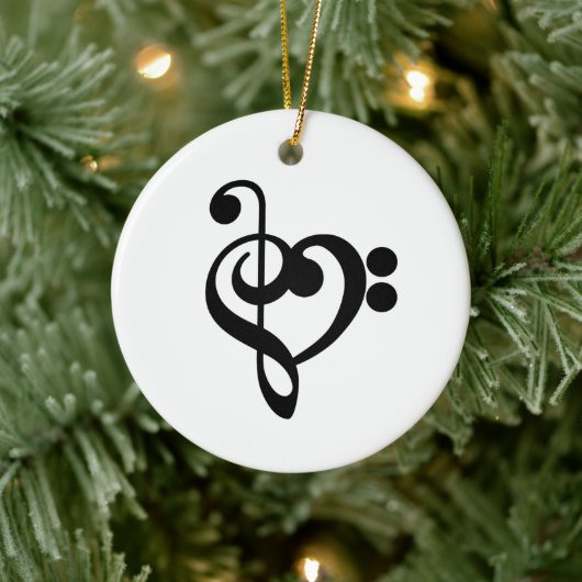 Musikermusikherz - Treble Bass Clef Keramik Ornament (Baum)