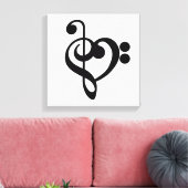 Musikermusikherz - Treble Bass Clef Leinwanddruck (Insitu (Wohnzimmer))