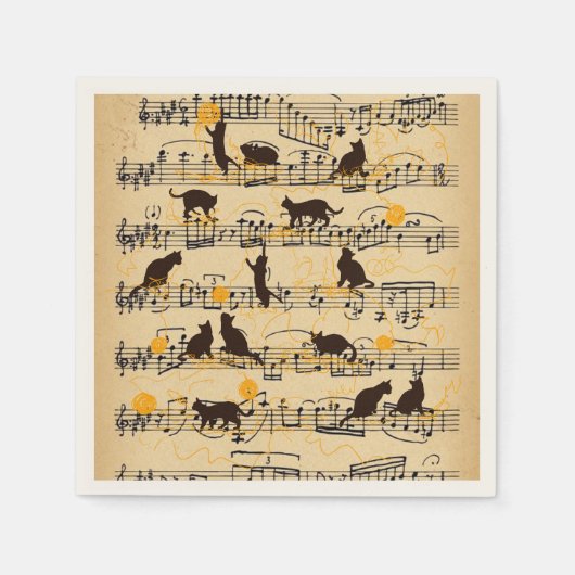 Musikernoten und Kätzchen Serviette (Vorderseite)