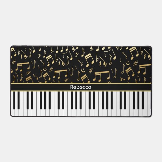 Musikernoten und Piano-Schwarz und Gold-Farben Schreibtischunterlage (Vorderseite)
