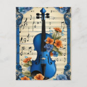 Musikfestival in Blau, Violine, Postkarte (Vorderseite)