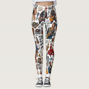 Musikgeschichte & Genres Collage Kunst - Retro, Pu Leggings