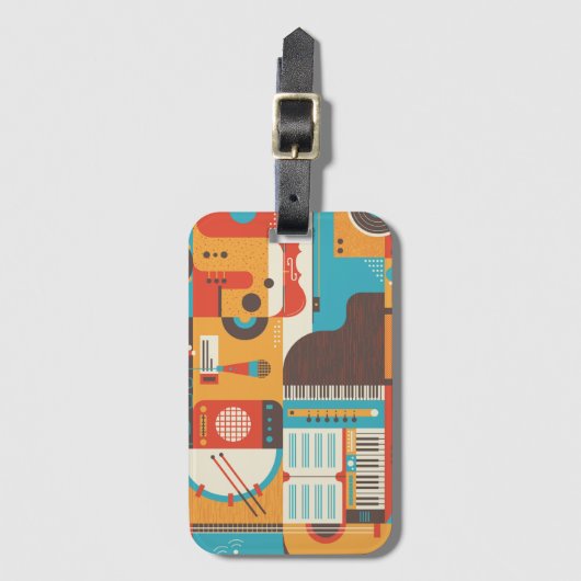 Musikgitarre Piano Farbenfroh Gepäckanhänger (Vorderseite Vertikal)