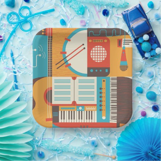 Musikgitarre Piano Farbenfroh Pappteller (Party)