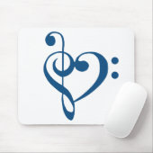 Musikherz Treble Bass Clef Herz - Klassisches Blau Mousepad (Mit Mouse)
