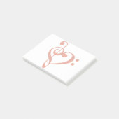 Musikherz Treble Bass Clef Herz - Korallenrosa Post-it Klebezettel (angewinkelt)