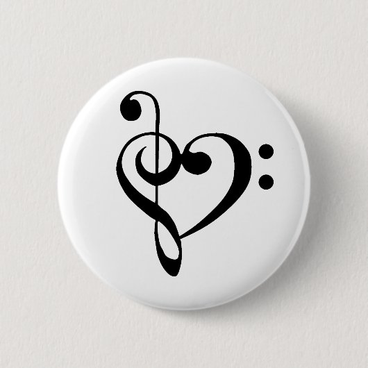 Musikherz Treble Bass Clef Herz - Schwarz Button (Vorderseite)