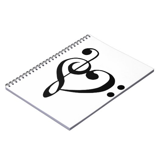Musikherz Treble Bass Clef Herz - Schwarz Notizblock (Linke Seite)