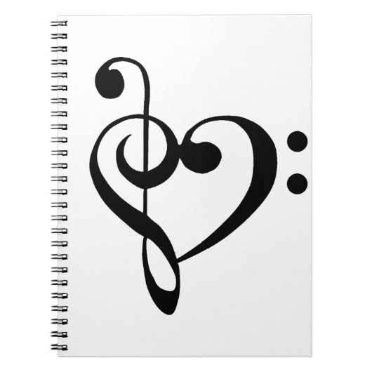 Musikherz Treble Bass Clef Herz - Schwarz Notizblock (Vorderseite)