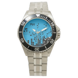 Musikillustrierung - benutzerdefinierte Monogramm- Armbanduhr