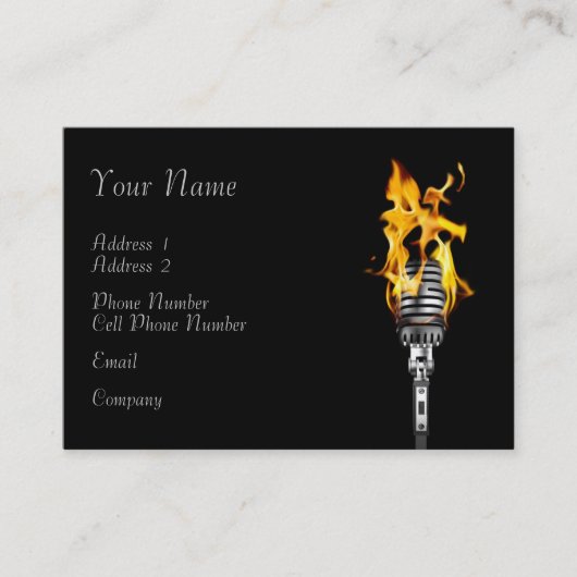 Musikindustrie-Karte - loderndes Mikrofon Visitenkarte (Vorderseite)