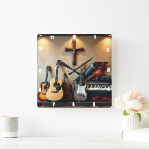 Musikinstrumente Cross Shadow Electric Gitarren Quadratische Wanduhr