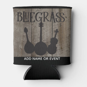 Musikinstrumente für Bluegrass auf rustikalem Holz Dosenkühler