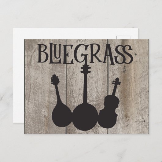Musikinstrumente für Bluegrass auf rustikalem Holz Postkarte (Vorne/Hinten)