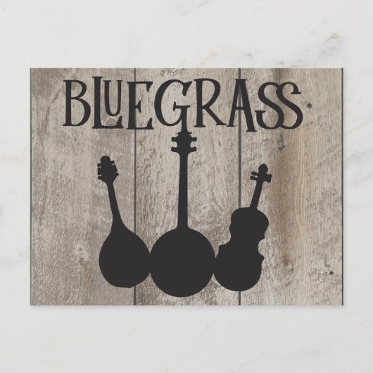Musikinstrumente für Bluegrass auf rustikalem Holz Postkarte (Vorderseite)
