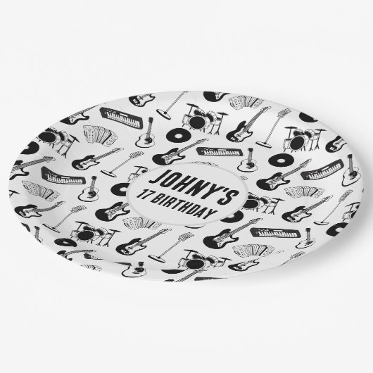 Musikinstrumente Geburtstag Pappteller (Schrägansicht)