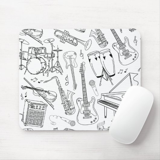 Musikinstrumente in Schwarz und Weiß Mousepad (Mit Mouse)